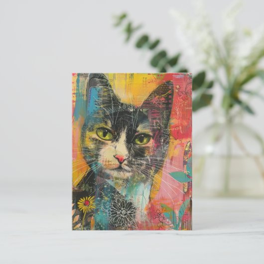 Boho Water Color Cats 自然 - Feline Art (6) インビテーションポストカード (スタンド正面)