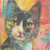 Boho Water Color Cats 自然 - Feline Art (6) シール (正面)