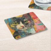 Boho Water Color Cats 自然 - Feline Art (6) スクエアペーパーコースター (アングル)