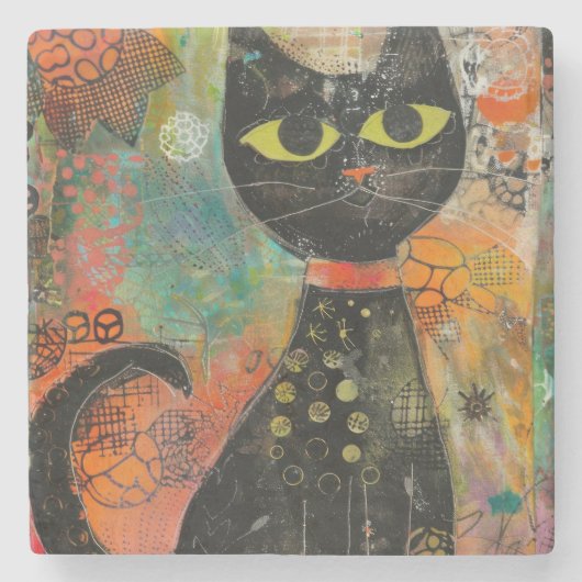 Boho Water Color Cats 自然 - Feline Art (7) ストーンコースター (正面)