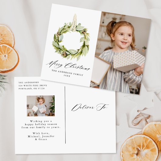 Boho Water color Greeneryリース2写真 シーズンポストカード