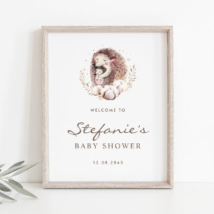 Boho Water Color Hedgehogs Baby Shower Welcome ポスター