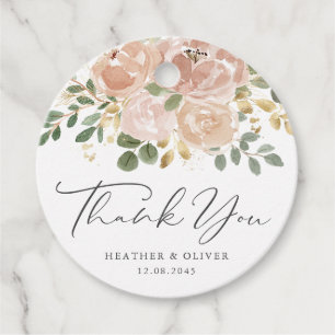 Boho Water Color Mauve Flowers 結婚'S Thank You フェイバータグ
