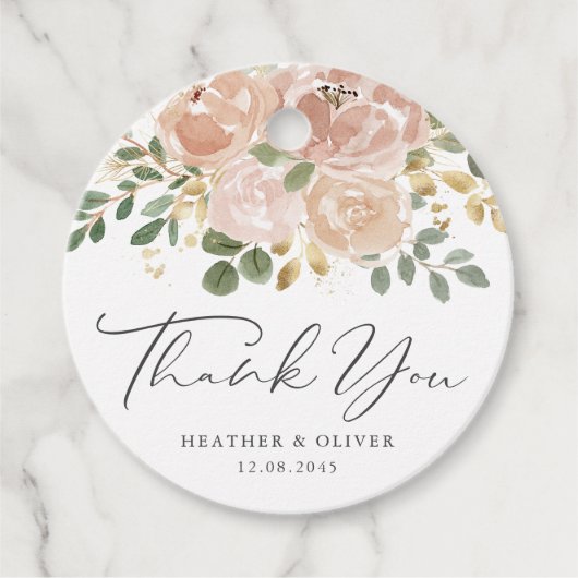 Boho Water Color Mauve Flowers 結婚'S Thank You フェイバータグ (正面)