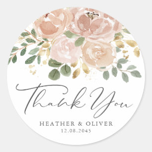 Boho Water Color Mauve Flowers 結婚'S Thank You ラウンドシール