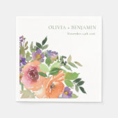 Boho Water Color Purple Orangeのフローラ結婚の名前 スタンダードカクテルナプキン (正面)