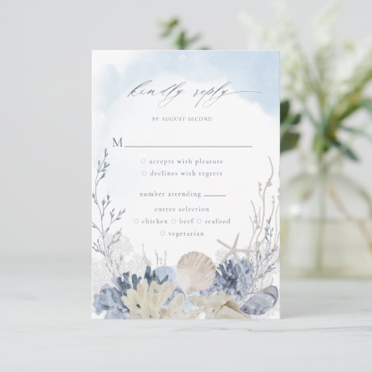 Boho Watercolor Beach Wedding Meal Choice 出欠カード (スタンド正面)