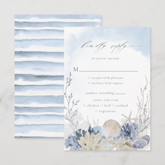 Boho Watercolor Beach Wedding Meal Choice 出欠カード (正面/裏面)