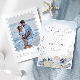 Boho Watercolor Beach Wedding Photo セーブザデート