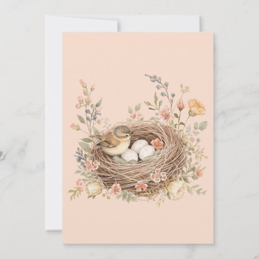 Boho Watercolor Bird Nest Baby Shower 招待状 (裏面)