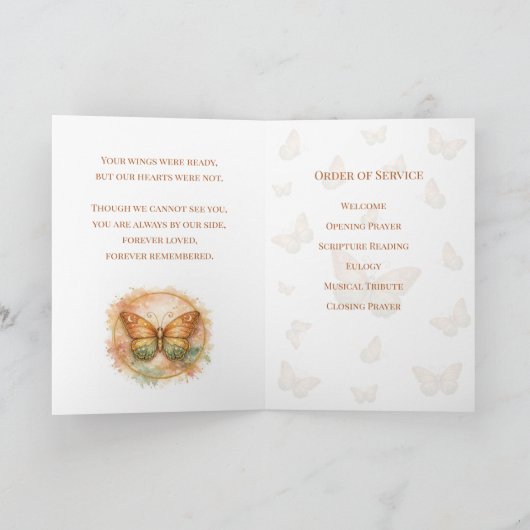 Boho Watercolor Butterfly Funeral Program Template カード (内部)