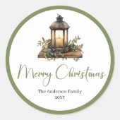 Boho Watercolor Christmas Lantern Holiday Sticker ラウンドシール (正面)