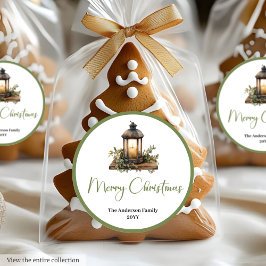 Boho Watercolor Christmas Lantern Holiday Sticker ラウンドシール