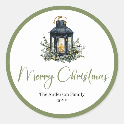 Boho Watercolor Christmas Lantern Modern Sticker ラウンドシール (正面)