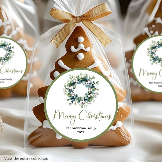 Boho Watercolor Christmas Wreath Gift Sticker ラウンドシール