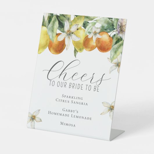 Boho Watercolor Citrus Bridal Shower Bar Menu 台座サイン (正面)