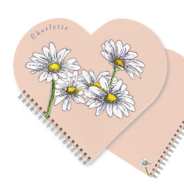 Boho Watercolor Daisy Peach Heart Christmas Gift ノートブック