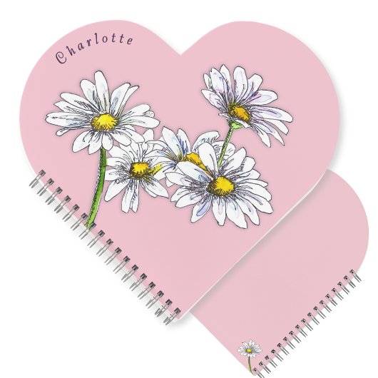 Boho Watercolor Daisy Pink Heart Christmas Gift ノートブック