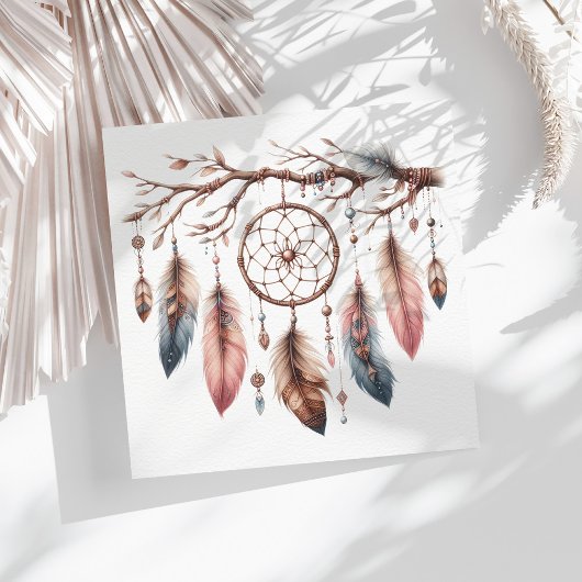 Boho Watercolor Dreamcatcher & Feather Baby Shower スタンダードランチョンナプキン