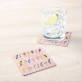 Boho Watercolor Feathers with Floral Line Drawings スクエアペーパーコースター (インサイチュ)