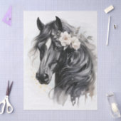 Boho Watercolor Floral Black Horse 薄葉紙 (クラフト)