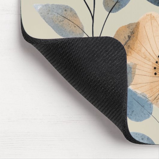 Boho Watercolor Floral Blue Peach マウスパッド (コーナー)