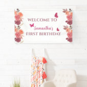 Boho  Watercolor Floral First Birthday  横断幕 (インサイチュ)