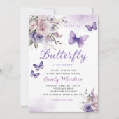 Boho Watercolor Floral Girl Butterfly Baby Shower 招待状 (正面)