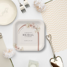 Boho Watercolor Floral Modern Arch Bridal Shower ペーパープレート