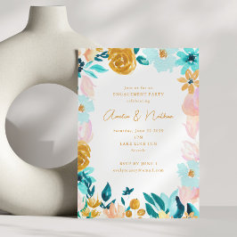 Boho Watercolor Floral Modern Engagement Party 招待状