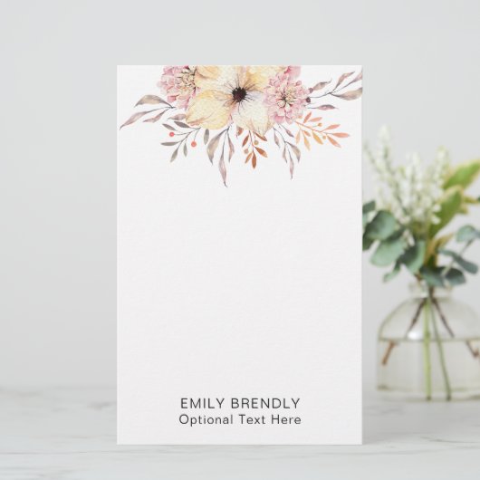 Boho Watercolor Floral Monogram Name 便箋 (スタンド正面)