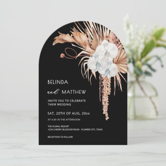 Boho Watercolor Flowers Black 招待状 (スタンド正面)