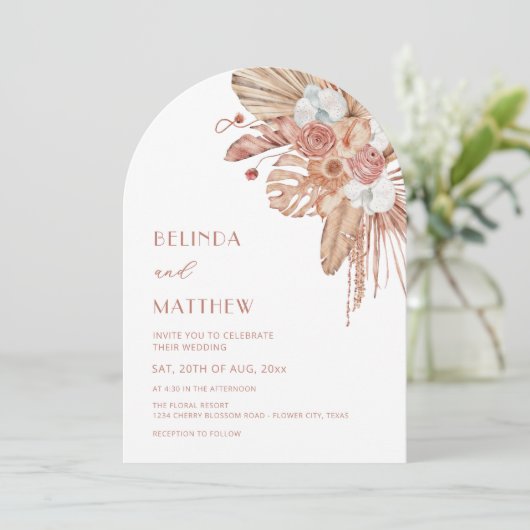 Boho Watercolor Flowers Casual Wedding 招待状 (スタンド正面)