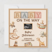 Boho Watercolor Gender Neutral Digital Pregnancy 案内状 (正面)