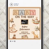 Boho Watercolor Gender Neutral Digital Pregnancy 案内状