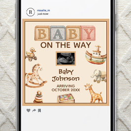 Boho Watercolor Gender Neutral Digital Pregnancy 案内状