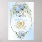 Boho Watercolor Hydrangeas 90th birthday welcome ポスター (正面)