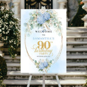 Boho Watercolor Hydrangeas 90th birthday welcome ポスター