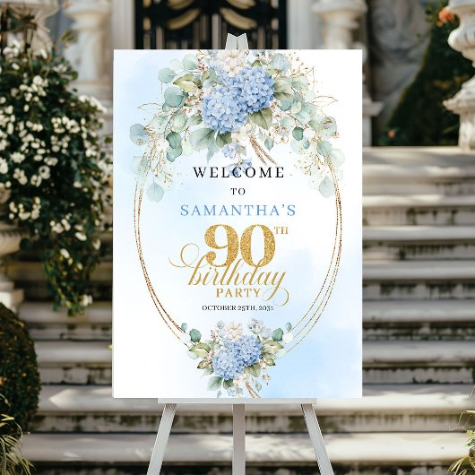 Boho Watercolor Hydrangeas 90th birthday welcome ポスター