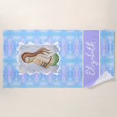 Boho Watercolor Mermaid Personalized ビーチタオル (正面)