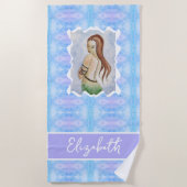 Boho Watercolor Mermaid Personalized ビーチタオル (正面)