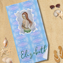 Boho Watercolor Mermaid Personalized ビーチタオル