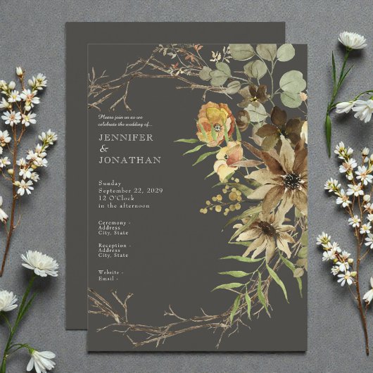 Boho Watercolor Neutral Colors Wedding Invitation 招待状
