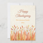 Boho Watercolor Pampas Grass & Rustic Thanksgiving シーズンカード (正面)