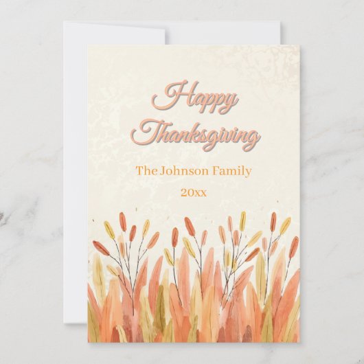 Boho Watercolor Pampas Grass & Rustic Thanksgiving シーズンカード (正面)