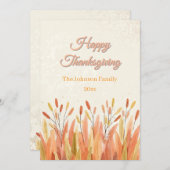 Boho Watercolor Pampas Grass & Rustic Thanksgiving シーズンカード (正面/裏面)
