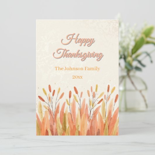 Boho Watercolor Pampas Grass & Rustic Thanksgiving シーズンカード (スタンド正面)