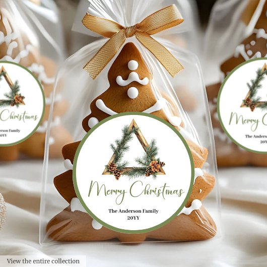 Boho Watercolor Pine Wreath Christmas Sticker ラウンドシール