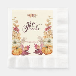 Boho Watercolor Pumpkin & Leaves Thanksgiving 縁ありランチョンナプキン