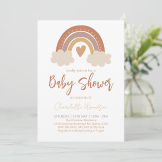 Boho Watercolor Rainbow Baby Shower 招待状